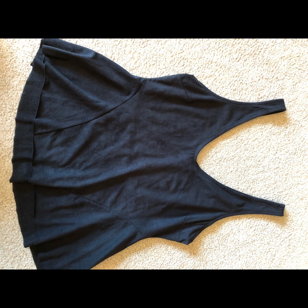 JC Fits Inc Black Peplum Tank Top Knit Top Small V Neck A Line Suede Material S